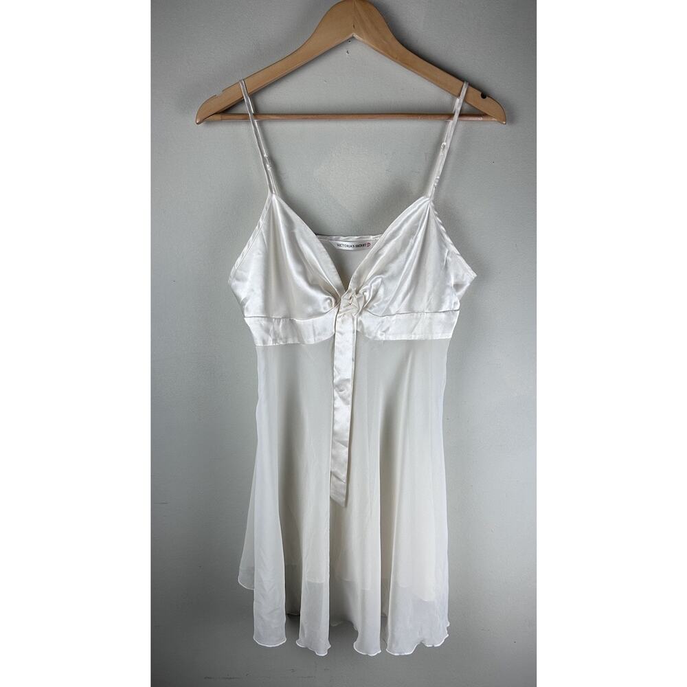VTG Y2K Victoria’s Secret Slip Dress Bridal Satin Neglige Babydoll Sheer Large